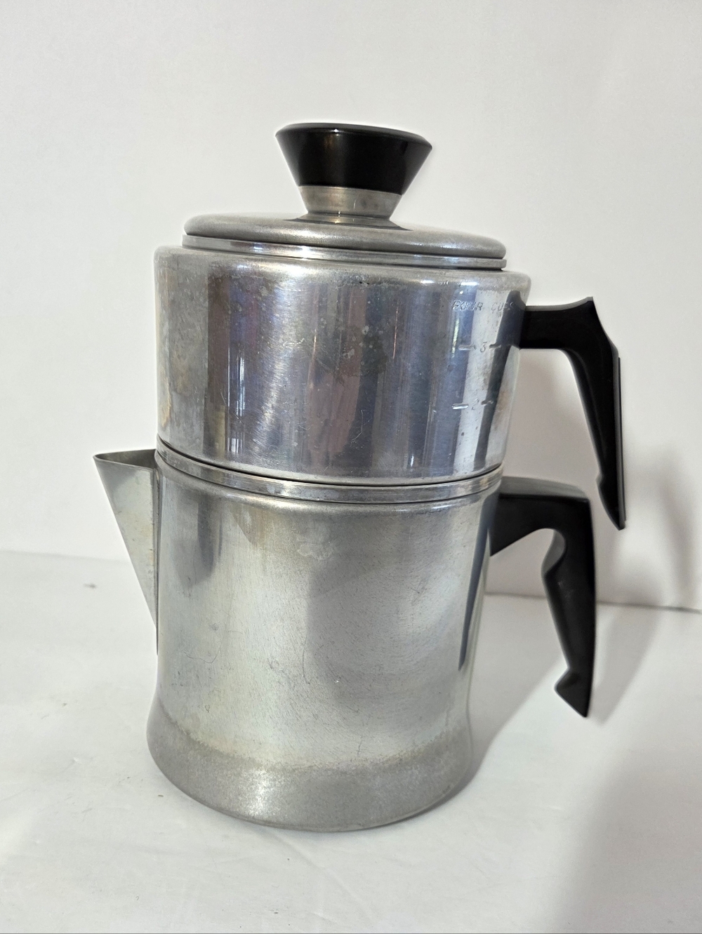 VINTAGE MIRRO ALUMINUM 2-4 CUP COFFEE POT PERCOLATOR CAMPING STOVE TOP COMPLETE